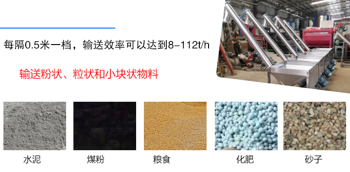 輸送粉狀、粒狀和小塊狀物料，如水泥、煤粉、糧食、化肥、灰渣、砂子等